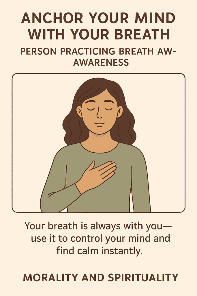 Woman anchoring her mind through breath awareness, a foundational technique to control your thoughts and manage overwhelming emotions