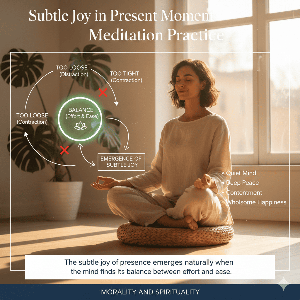 Person experiencing subtle joy of being present during mindful meditation practice