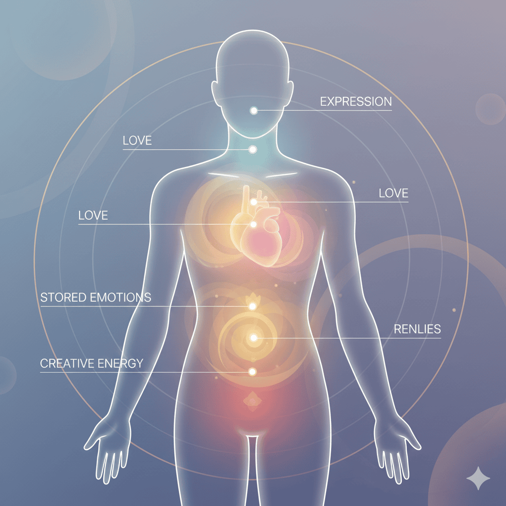emotional blockages and health problems mapped to body areas