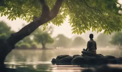 person meditating in a serene environment.