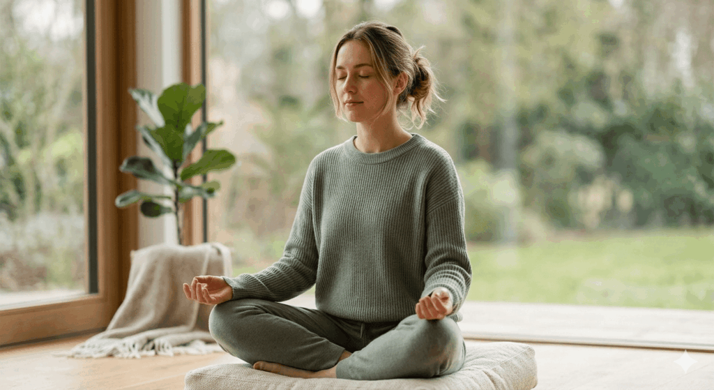 Person practicing emotional self awareness to control emotions through calm inner reflection