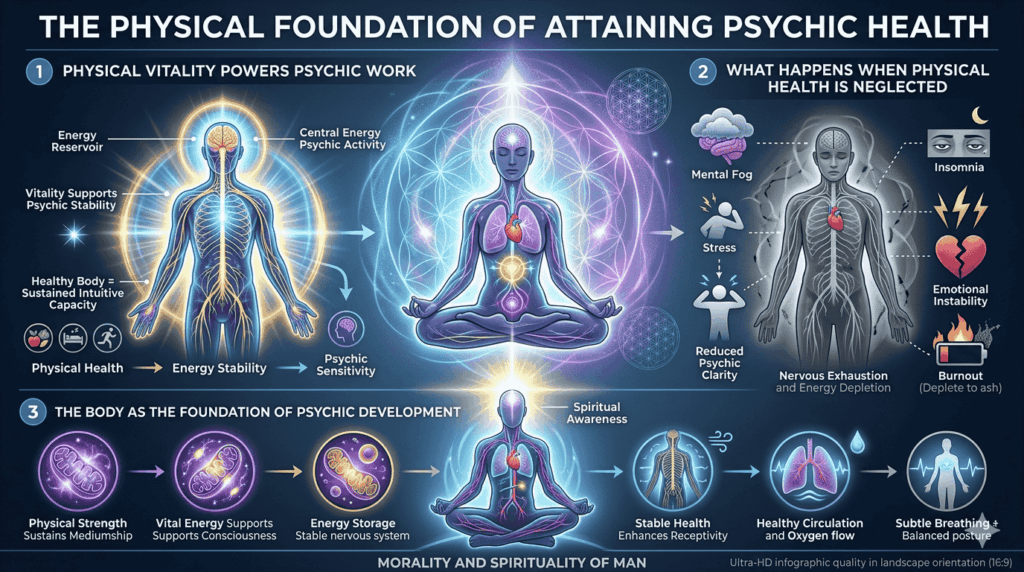 Physical foundation of psychic health showing energy reserves, nervous system balance, and psychic vitality support.
